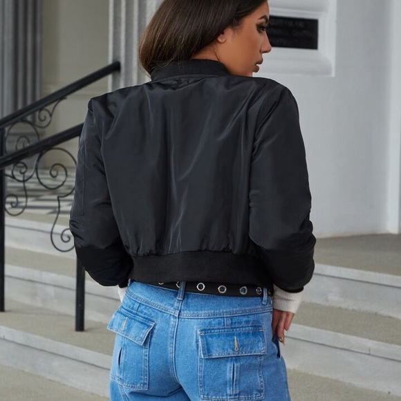 Eilly Bazar Black Bomber Zip Up Jacket Size Small - Picture 6 of 7